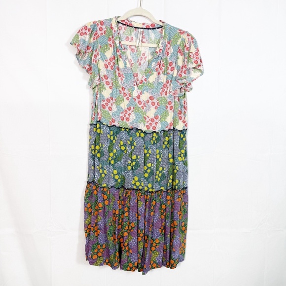 Anthropologie Penrose Tiered Tunic Dress Floral Mixed Print Boho Bohemian - Picture 2 of 12
